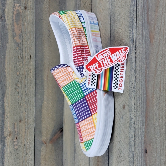 Vans Classic Slip On Pride Multi/True White Skate Casual Sneakers - Picture 3 of 8